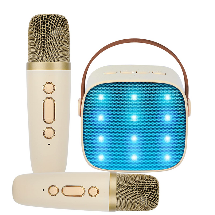 Moyic Mini Karaoke Machine for Kids, Portable Bluetooth Karaoke Speaker  with 2 Wilreless Microphones, Karaoke Toys Gifts for Girls Boys, White 