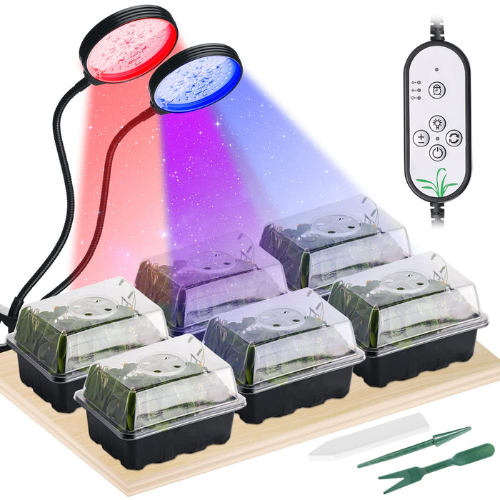 YOHIA 6-Set Seed Starter Kit with Grow Light - 12 Cells Seed Starter Trays with Humidity Dome and Seed Tray for Indoor Gardening