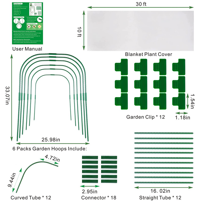 YOHIA Garden Mesh Netting Kit,10x30ft Plant Cover Fine Mesh Netting with 6pcs Garden Hoops & 12 Clips,Bird Netting for Garden Protection for Fruit Vegetable Flowers Greenhouse Crop Net Row Covers