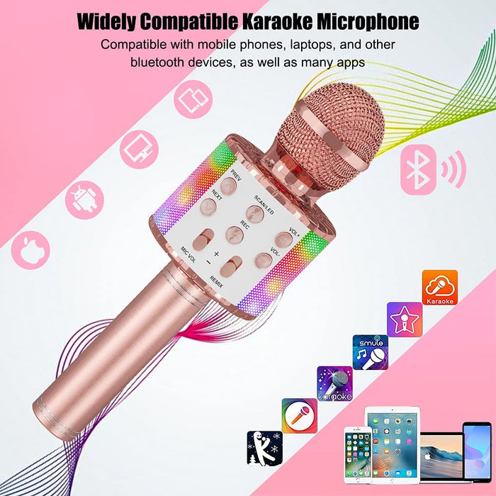 Ankuka Karaoke Wireless Microphone, 4 in 1 Handheld Bluetooth Microphones Speaker Karaoke Machine with Dancing LED Lights, Home KTV Player Compatible with Android & iOS Devices for Party/Kids Singing