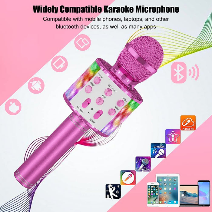 Ankuka Karaoke Wireless Microphone, 4 in 1 Handheld Bluetooth Microphones Speaker Karaoke Machine with Dancing LED Lights, Home KTV Player Compatible with Android & iOS Devices for Party/Kids Singing