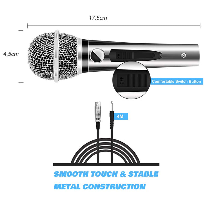 AK-W Wired Dynamic Karaoke Microphones, Professional Handheld Vocal Mic with 13ft 6.35mm XLR Audio Cable Compatible with Karaoke Machine/Speaker/Amp/Mixer for Singing, Speech, Wedding, Stage