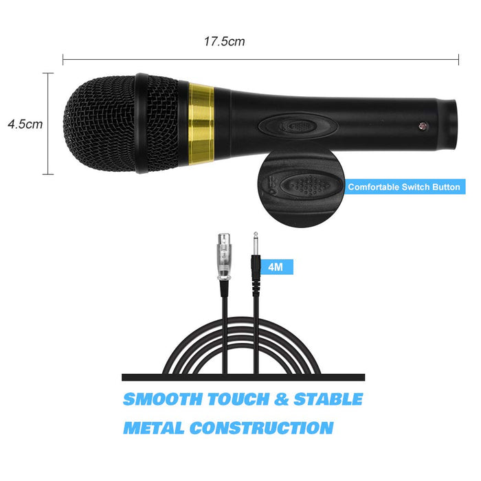 AK-W Pro Vocal Dynamic Karaoke Microphone with XLR to 6.35mm Cable for Audio Connection, Professional Handheld Mic with 13ft Wire for Stage Karaoke Singing Recording Speech Wedding Indoor Outdoor