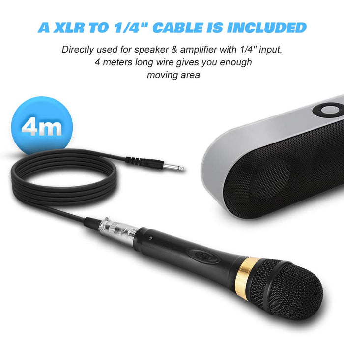 AK-W Pro Vocal Dynamic Karaoke Microphone with XLR to 6.35mm Cable for Audio Connection, Professional Handheld Mic with 13ft Wire for Stage Karaoke Singing Recording Speech Wedding Indoor Outdoor