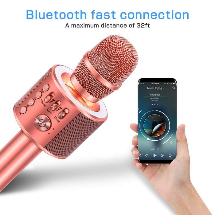 Wireless 4 in 1 Bluetooth Karaoke Microphone, Handheld Portable Karaoke  Machine Speaker, Home KTV Player with Record Function, Compatible with  Android & iOS Devices (Rose Gold/ Black / Gold) 