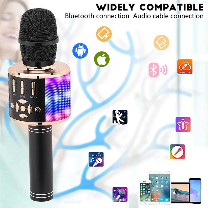 Ankuka Karaoke Microphone for Kids, Fun Toys for Girls and Boys, Portable Wireless 4 in 1 Bluetooth Karaoke Microphone with LED Lights, Gift Speaker Machine Christmas Birthday Smartphone(Black Gold)