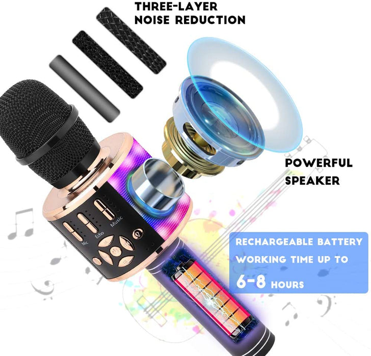 Ankuka Karaoke Microphone for Kids, Fun Toys for Girls and Boys, Portable Wireless 4 in 1 Bluetooth Karaoke Microphone with LED Lights, Gift Speaker Machine Christmas Birthday Smartphone(Black Gold)