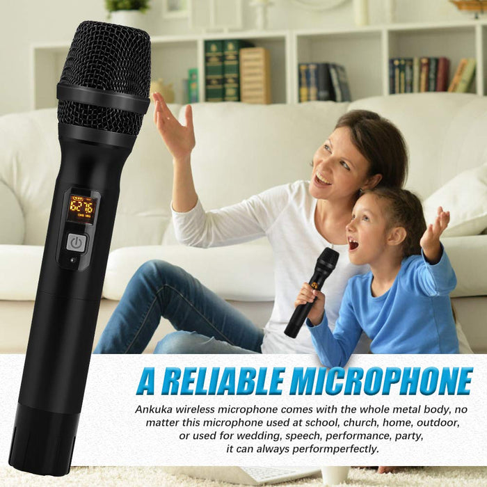 AK-W Wireless Karaoke Microphone, 25 Channel UHF Cordless Dynamic Microphone System with Portable Receiver 6.5mm Output & 3.5mm Output Adapter for House Parties, Karaoke, Business Meeting (Black)