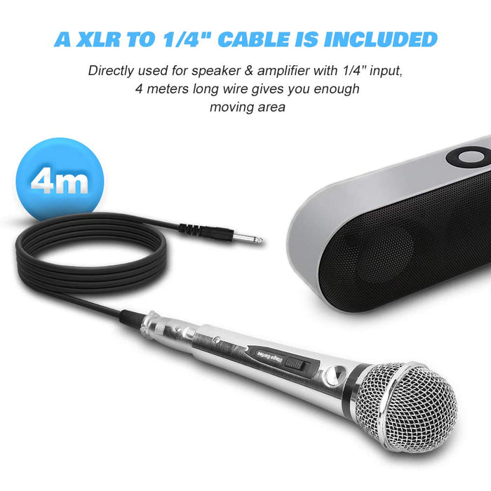 AK-W Wired Dynamic Karaoke Microphones, Professional Handheld Vocal Mic with 13ft 6.35mm XLR Audio Cable Compatible with Karaoke Machine/Speaker/Amp/Mixer for Singing, Speech, Wedding, Stage