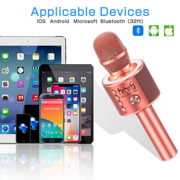 Ankuka Bluetooth Karaoke Microphone, 3 in 1 Multi-Function Handheld Wireless Karaoke Machine for Kids, Portable Mic Speaker Home, Party Singing Compatible with iPhone/Android/PC (Rose Gold Plus)