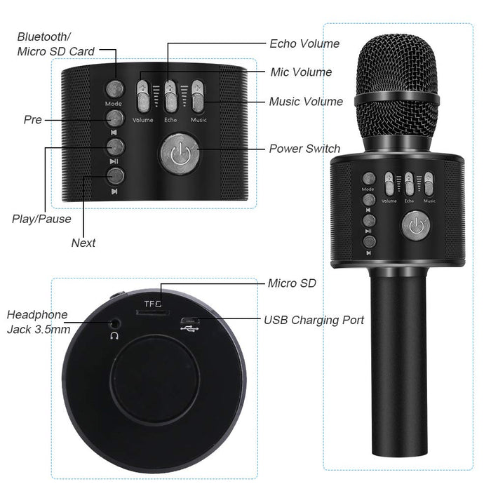 Ankuka Bluetooth Karaoke Microphone, 3 in 1 Multi-Function Handheld Wireless Karaoke Machine for Kids, Portable Mic Speaker Home, Party Singing Compatible with iPhone/Android/PC (Black)