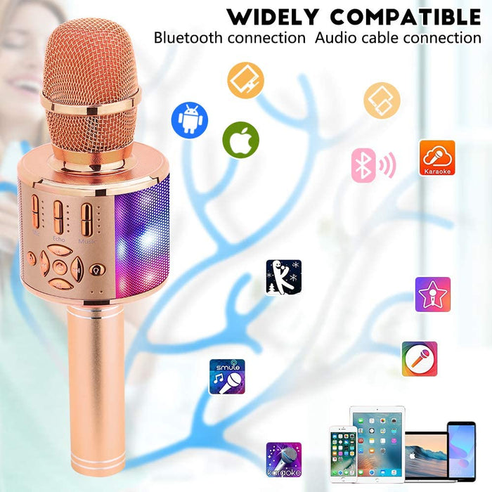 Ankuka Karaoke Microphone for Kids, Fun Toys for Girls and Boys, Portable Wireless 4 in 1 Bluetooth Karaoke Microphone with LED Lights, Gift Speaker Machine Christmas Birthday(Rose Gold Plus)