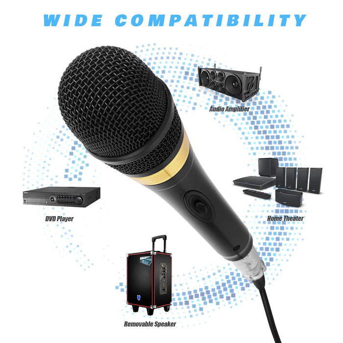 AK-W Pro Vocal Dynamic Karaoke Microphone with XLR to 6.35mm Cable for Audio Connection, Professional Handheld Mic with 13ft Wire for Stage Karaoke Singing Recording Speech Wedding Indoor Outdoor