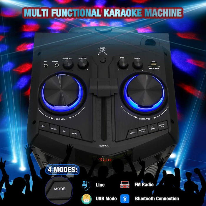 Ankuka Portable Karaoke Machine for Kids & Adults, Wireless Bluetooth PA Speaker System with USB Disco Lights, 2 Microphones and Adjustable Microphone Stand