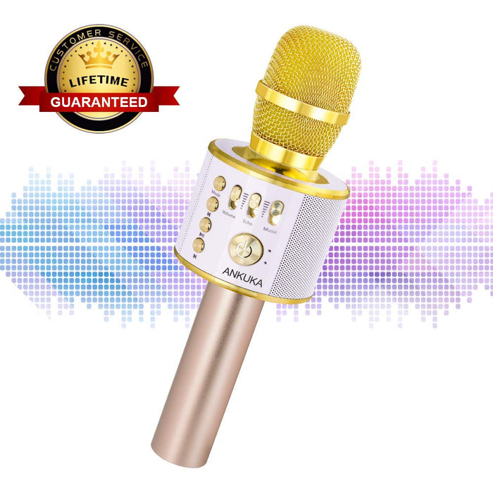 Ankuka Bluetooth Karaoke Microphone, 3 in 1 Multi-Function Handheld Wireless Karaoke Machine for Kids, Portable Mic Speaker Home, Party Singing Compatible with iPhone/Android/PC (Light Gold)