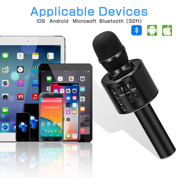 Ankuka Bluetooth Karaoke Microphone, 3 in 1 Multi-Function Handheld Wireless Karaoke Machine for Kids, Portable Mic Speaker Home, Party Singing Compatible with iPhone/Android/PC (Black)