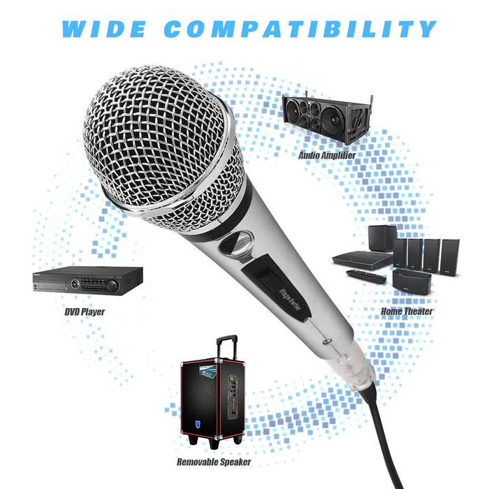 AK-W Wired Dynamic Karaoke Microphones, Professional Handheld Vocal Mic with 13ft 6.35mm XLR Audio Cable Compatible with Karaoke Machine/Speaker/Amp/Mixer for Singing, Speech, Wedding, Stage