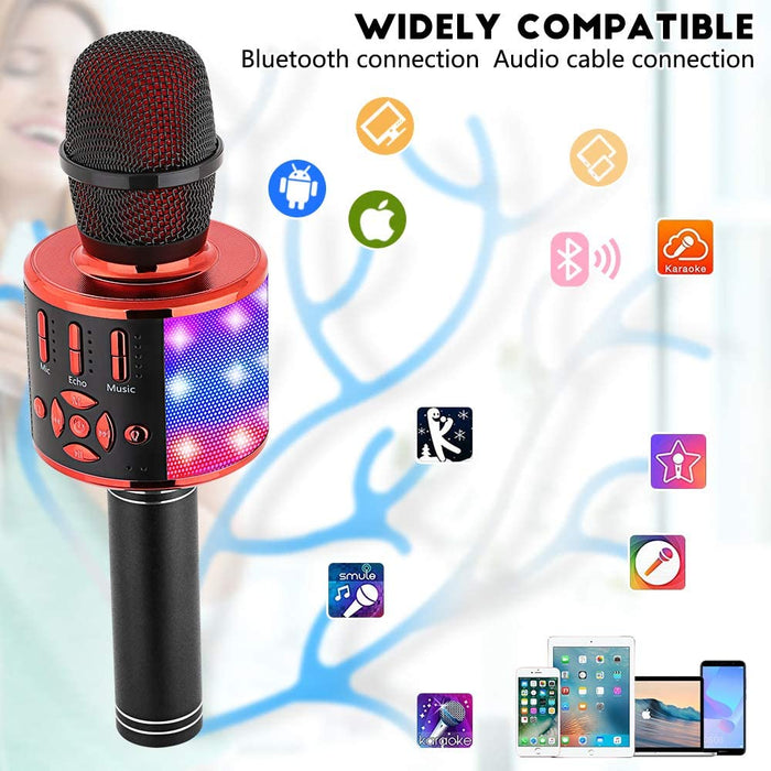 Ankuka Karaoke Microphone for Kids, Fun Toys for Girls and Boys, Portable Wireless 4 in 1 Bluetooth Karaoke Microphone with LED Lights , Gift Speaker Machine Christmas Birthday Smartphone(Black Red)