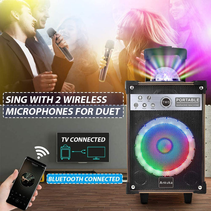 Karaoke Machine for Adults and Kids, Ankuka Bluetooth Portable PA Speaker System with Disco Lights, 2 Wireless Microphones for Christmas & Birthday Gift for Boy & Girls