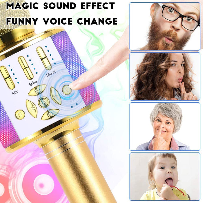 Ankuka Karaoke Microphone for Kids, Fun Toys for Girls and Boys, Portable Wireless 4 in 1 Bluetooth Karaoke Microphone with LED Lights, Gift Speaker Machine Christmas Birthday Smartphone (Light Gold)