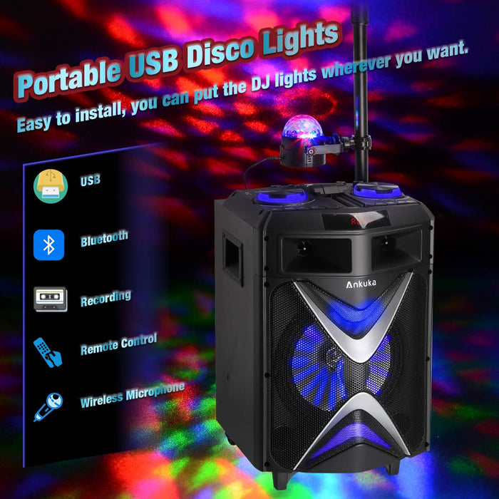 Ankuka Portable Karaoke Machine for Kids & Adults, Wireless Bluetooth PA Speaker System with USB Disco Lights, 2 Microphones and Adjustable Microphone Stand