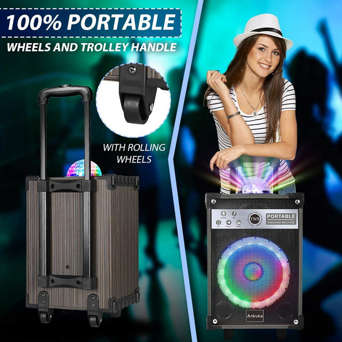 Karaoke Machine for Adults and Kids, Ankuka Bluetooth Portable PA Speaker System with Disco Lights, 2 Wireless Microphones for Christmas & Birthday Gift for Boy & Girls