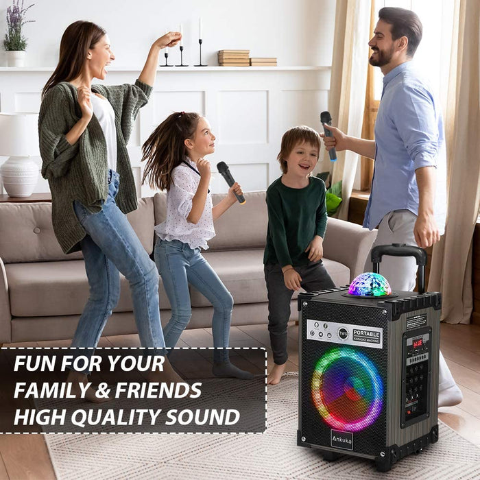 Karaoke Machine for Adults and Kids, Ankuka Bluetooth Portable PA Speaker System with Disco Lights, 2 Wireless Microphones for Christmas & Birthday Gift for Boy & Girls