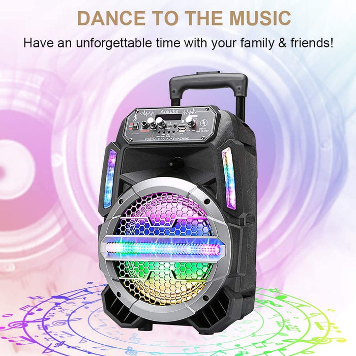 Ankuka Bluetooth Karaoke Machine for Kids and Adults with Colorful LED Lights, Wireless PA Speaker Sound System with 8'' Subwoofers and Wired Microphone for Party, Singing