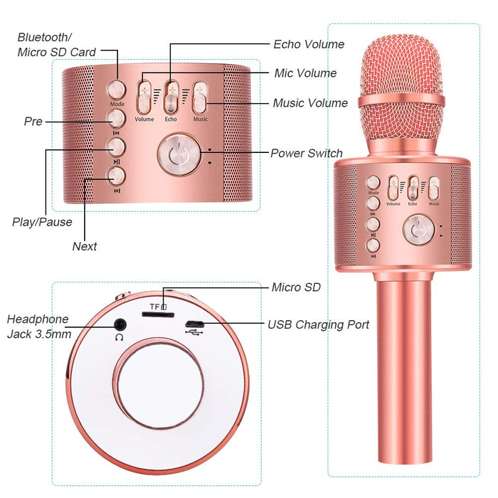  BONAOK Wireless Bluetooth Karaoke Microphone, 3-in-1