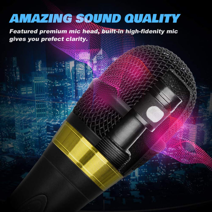 AK-W Pro Vocal Dynamic Karaoke Microphone with XLR to 6.35mm Cable for Audio Connection, Professional Handheld Mic with 13ft Wire for Stage Karaoke Singing Recording Speech Wedding Indoor Outdoor