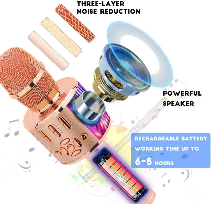 Ankuka Karaoke Microphone for Kids, Fun Toys for Girls and Boys, Portable Wireless 4 in 1 Bluetooth Karaoke Microphone with LED Lights, Gift Speaker Machine Christmas Birthday(Rose Gold Plus)