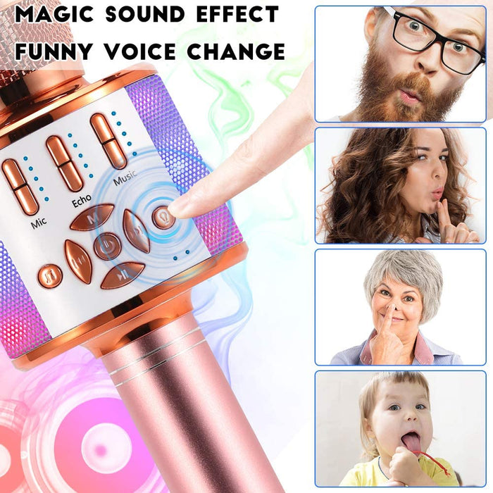 Ankuka Karaoke Microphone for Kids, Fun Toys for Girls and Boys, Portable Wireless 4 in 1 Bluetooth Karaoke Microphone with LED Lights, Gift Speaker Machine Christmas Birthday Smartphone(Rose Gold)