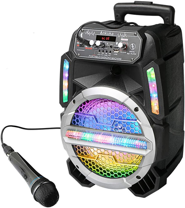 Ankuka Bluetooth Karaoke Machine for Kids and Adults with Colorful LED Lights, Wireless PA Speaker Sound System with 8'' Subwoofers and Wired Microphone for Party, Singing