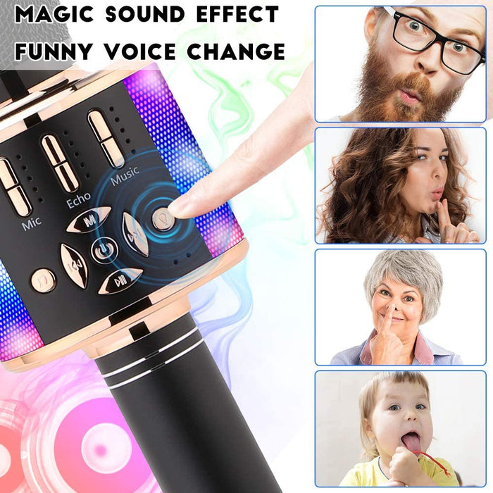 Voice Changing Karaoke Microphone for Kids Singing,5 in 1 Wireless  Bluetooth Microphone with LED Lights Karaoke Machine Portable Mic Speaker  Player