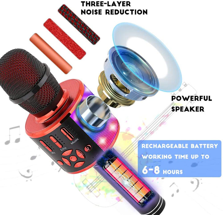 Ankuka Karaoke Microphone for Kids, Fun Toys for Girls and Boys, Portable Wireless 4 in 1 Bluetooth Karaoke Microphone with LED Lights , Gift Speaker Machine Christmas Birthday Smartphone(Black Red)