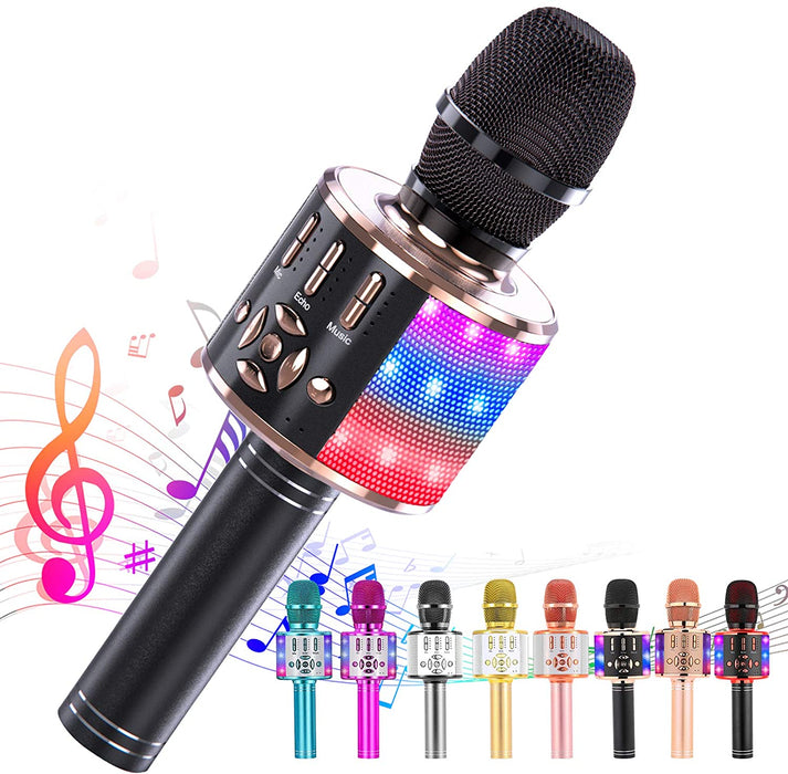 Ankuka Karaoke Microphone for Kids, Fun Toys for Girls and Boys, Portable Wireless 4 in 1 Bluetooth Karaoke Microphone with LED Lights, Gift Speaker Machine Christmas Birthday Smartphone(Black Gold)